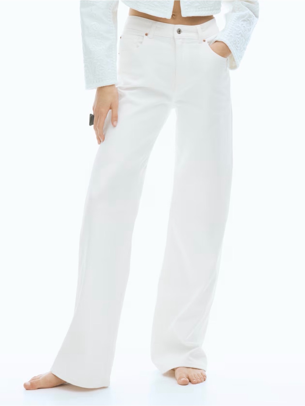 H&M Women’s Classic High-Rise Wide-Leg Jeans - White